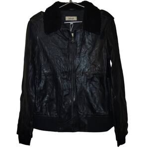 New JAKETT Bess Aviator Leather Jacket Fur Collar $640 SMALL Burnished Black